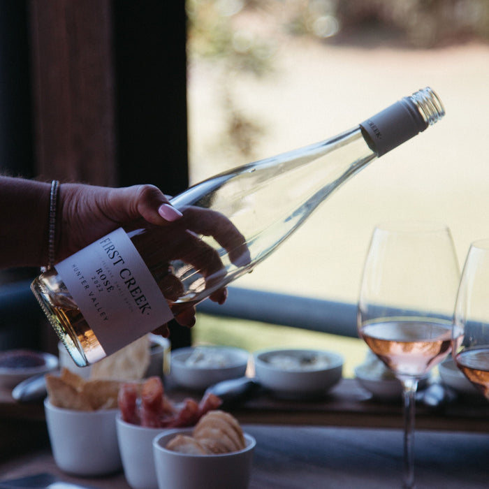 Wine and cheese tasting at First Creek Wines cellar door in Pokolbin, Hunter Valley